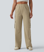 Pantalon décontracté coupe droite taille mi-haute avec poches