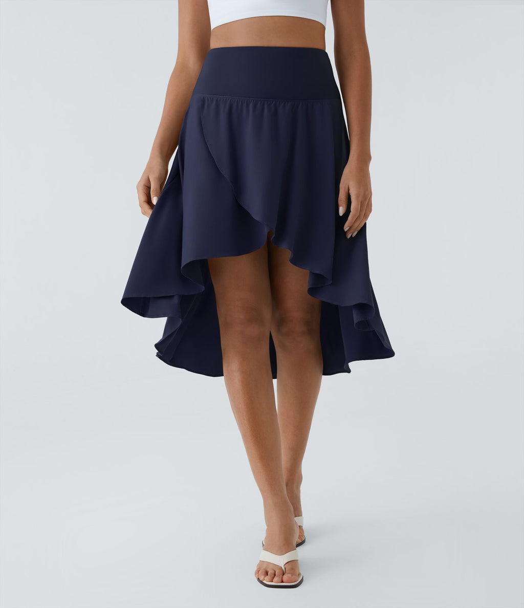 Breezeful™ Jupe Danse Fluide 2-en-1 à Taille Haute Volants Asymétriques Haut-Bas et Séchage Rapide
