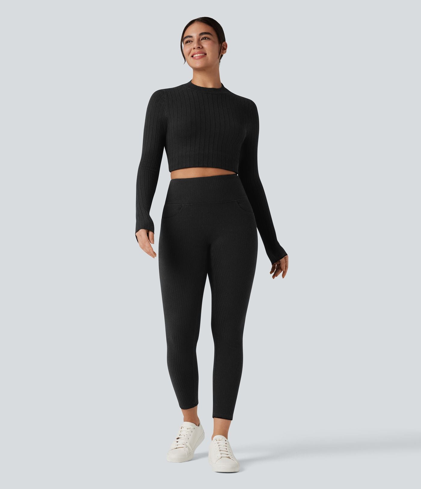 Legging côtelé croisé dans le dos taille haute avec poches