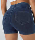 Halara Flex™ Shorts 7,5cm Casual en Denim Tricot Extensible Taille Haute Avec Poches Latérales Arrière