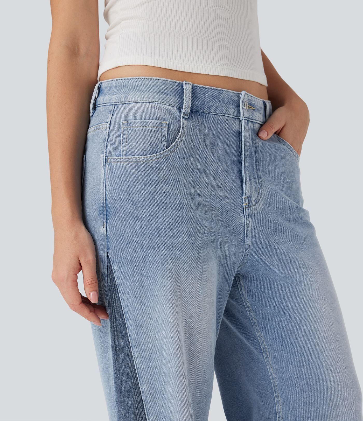 Jean large décontracté Halara Flex™ taille basse color block avec poches
