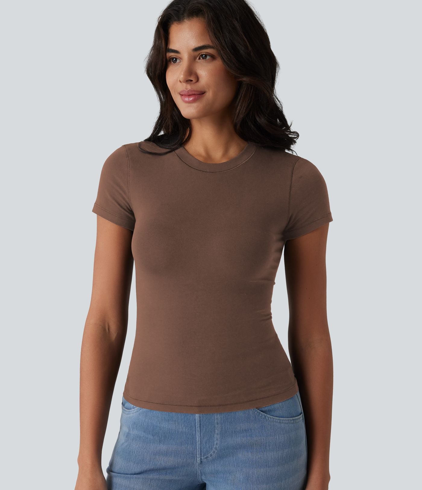 T-shirt Halara décontracté en jersey de coton, manches courtes, col rond