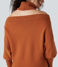 Pull col montant épaules dénudées manches chauve-souris longues