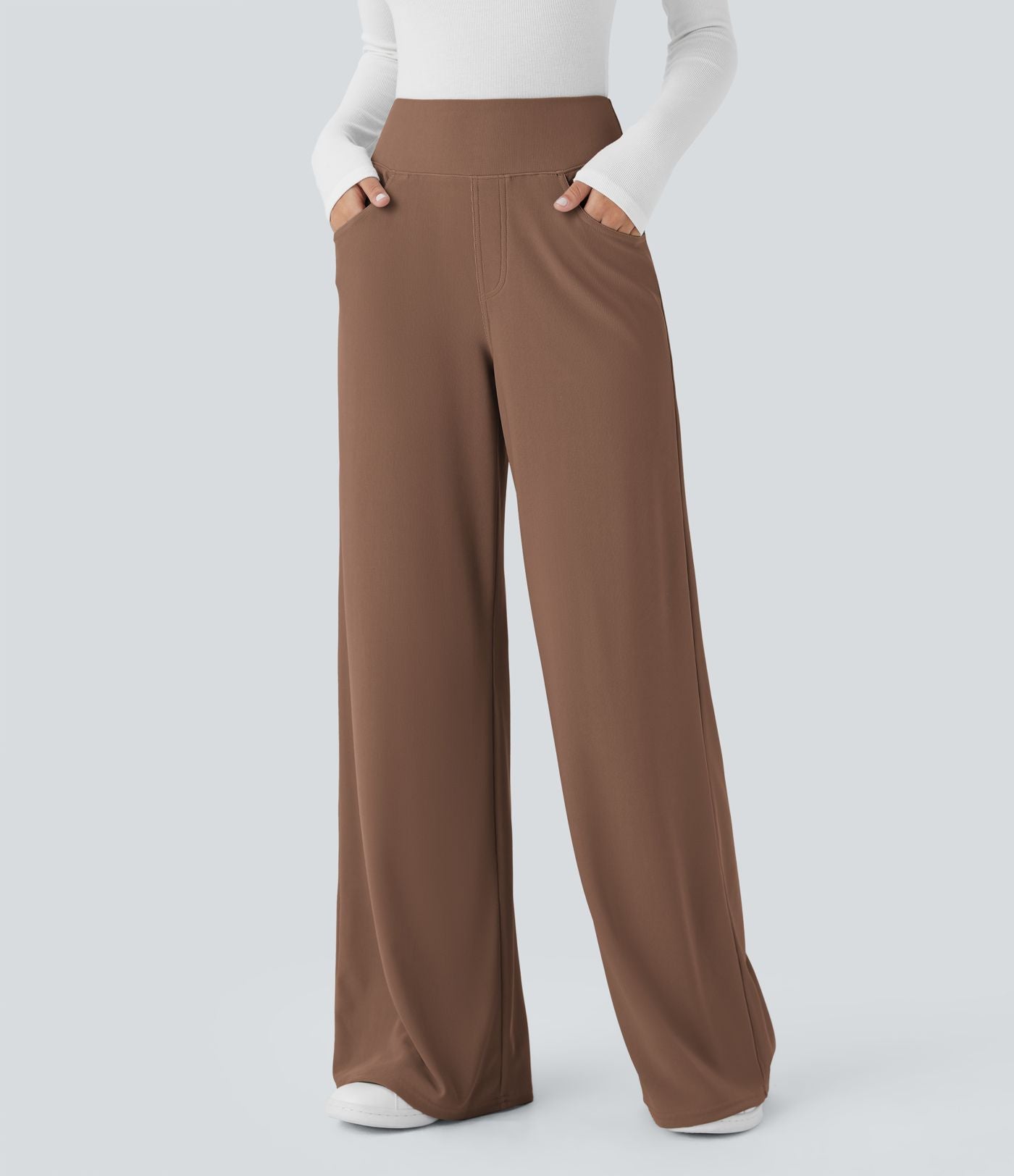 Pantalon tailleur large gainant taille haute en micro-gaufré avec poches Halara Flex™