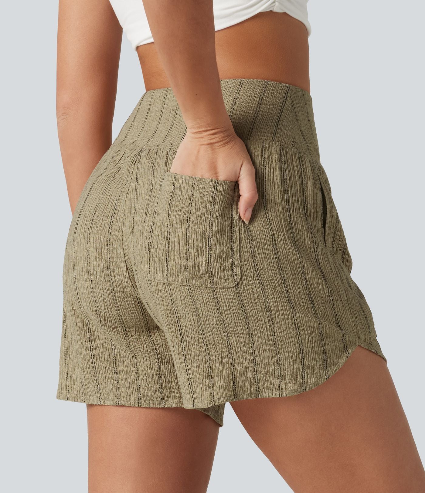 Short casual taille haute ourlet arrondi rayures avec poches