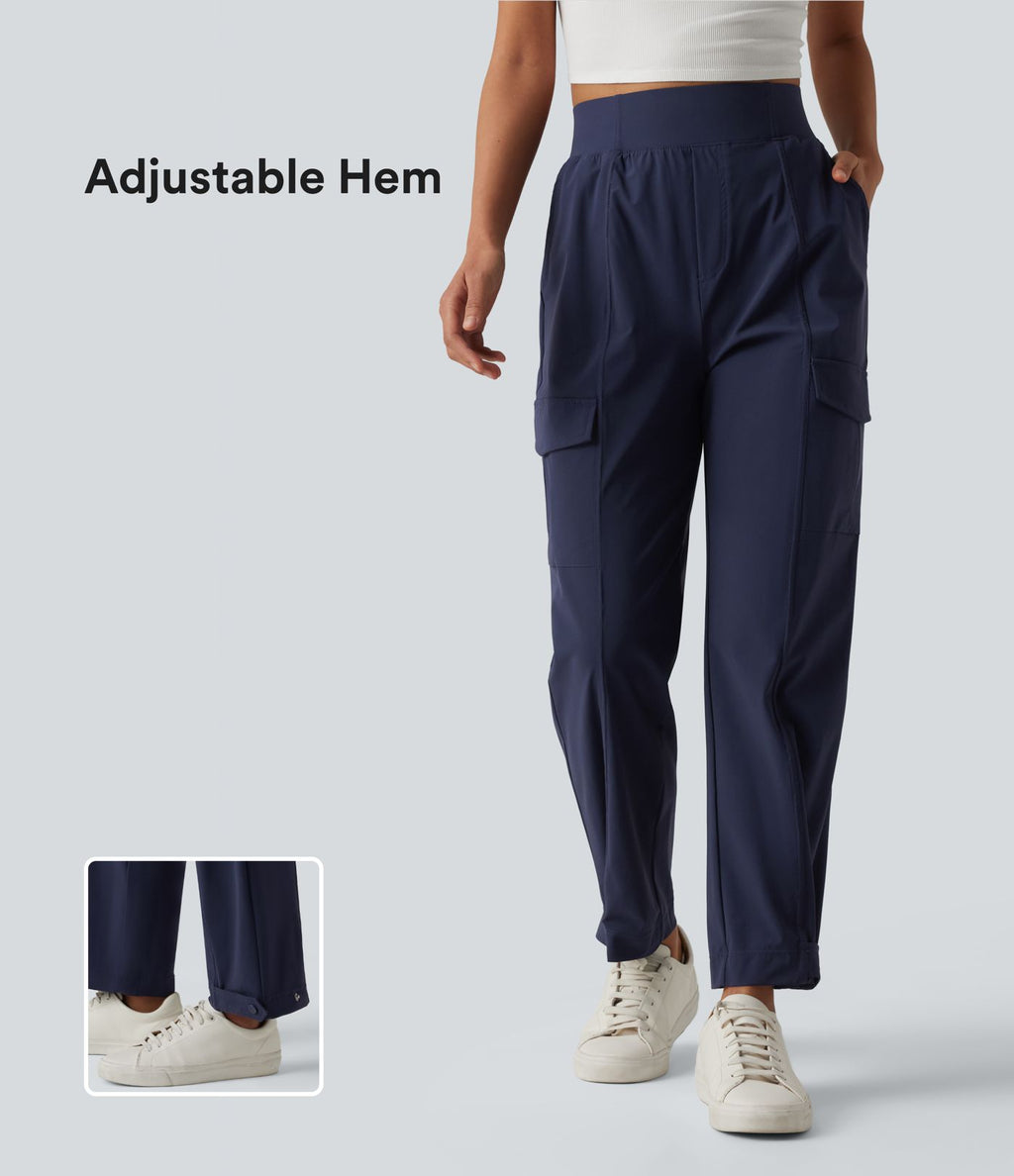 Pantalon cargo décontracté effet frais InstantCool séchage rapide taille haute à ourlet ajustable avec poches, protection solaire UPF40+