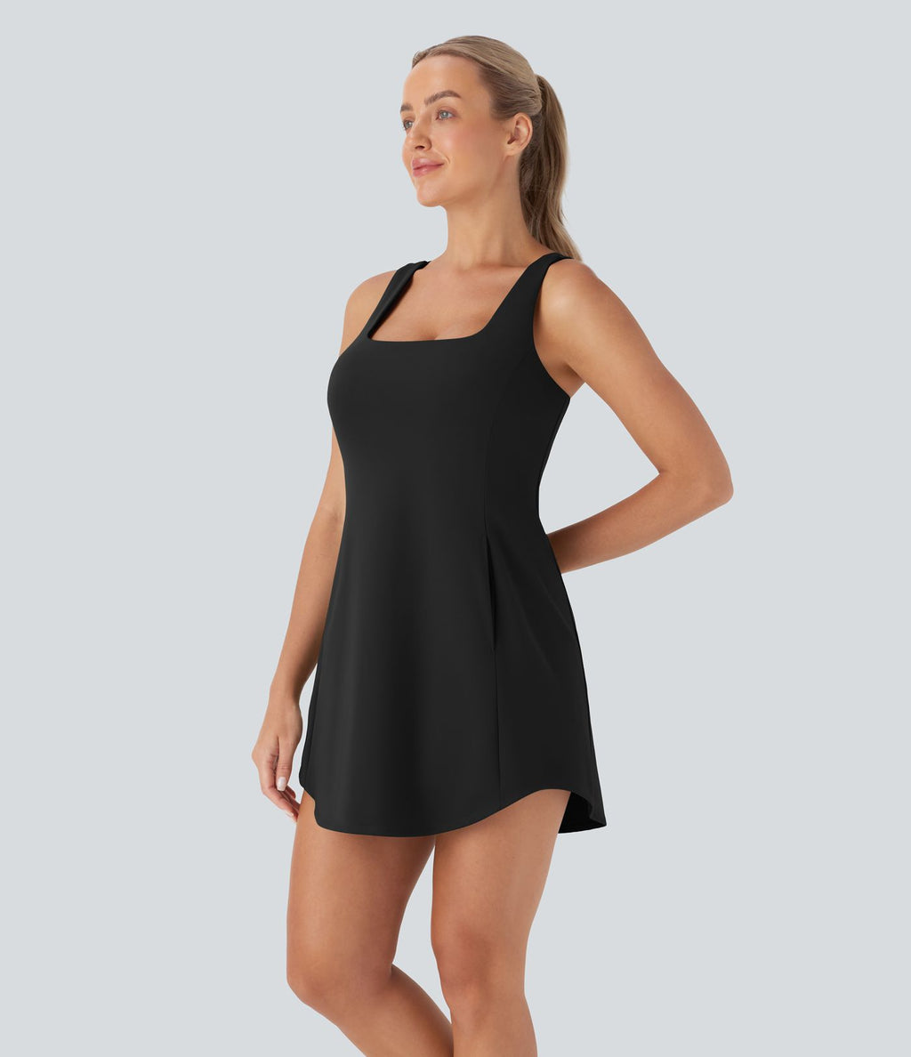 Robe de sport yoga mini 2-pièces SoftlyZero™ Plush à découpes avec poche E-G
