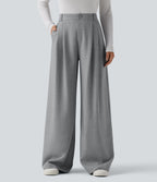 Pantalon tailleur large taille haute avec poches