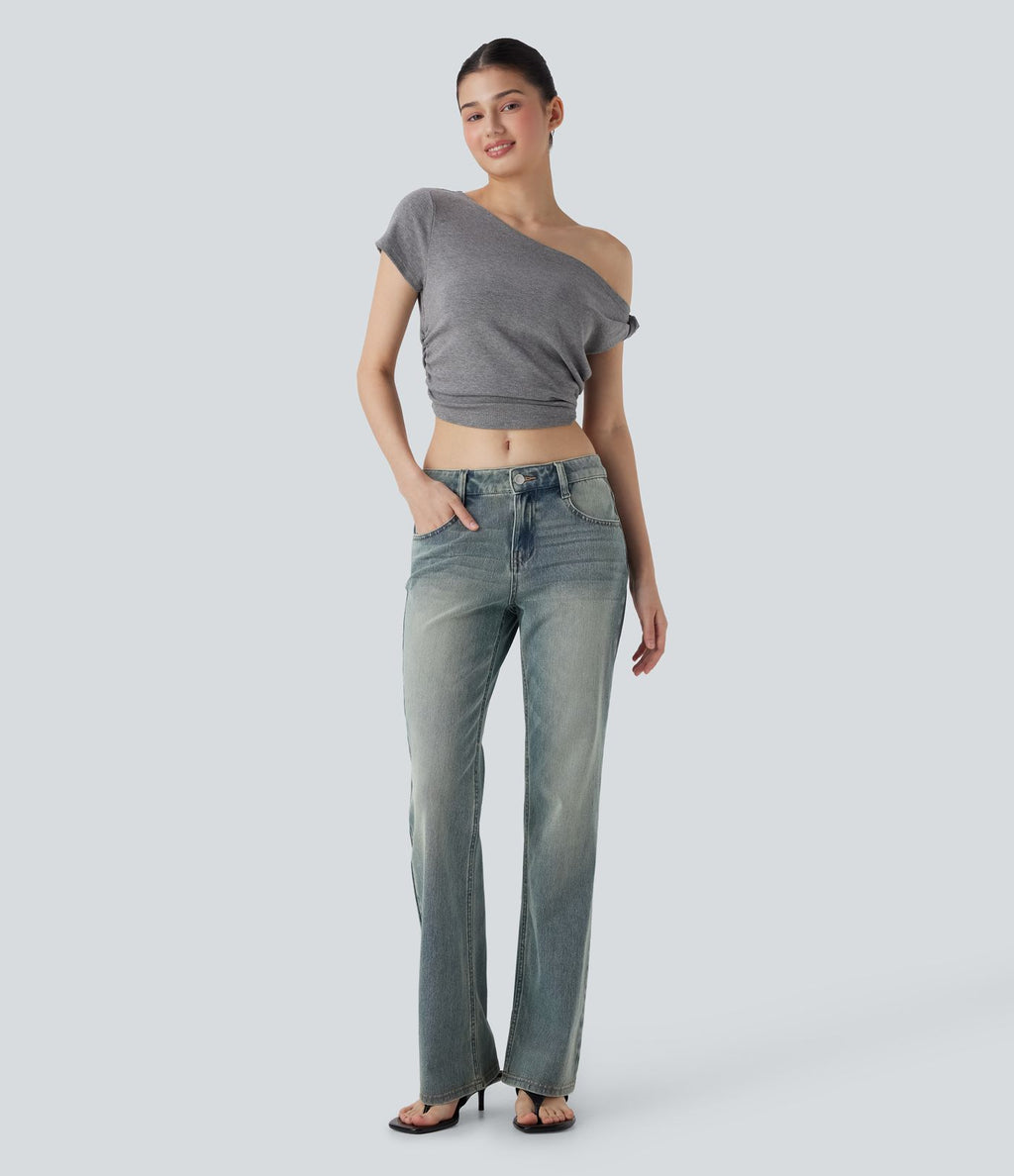 Jean bootcut délavé taille basse Halara Flex™ à poches multiples
