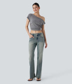 Jean bootcut délavé taille basse Halara Flex™ à poches multiples
