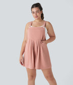 Salopette Casual en Gaufré avec Bretelles Réglables Boutons et Poches Multiples Grande Taille