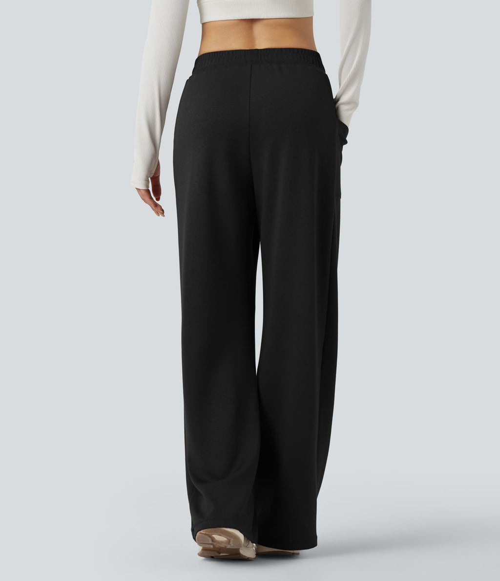 Pantalon de yoga taille haute coupe droite avec poches