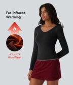 Top casual chauffant Halara HeatCore col V manches longues avec liserés contrastants