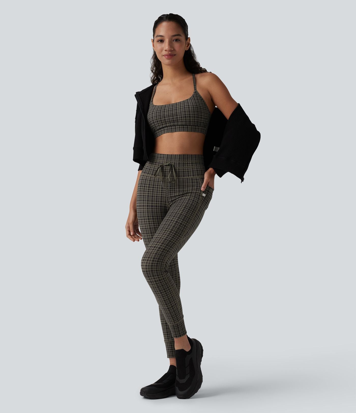 Legging de yoga Halara UltraSculpt™ taille haute avec cordon de serrage imprimé carreaux avec poches