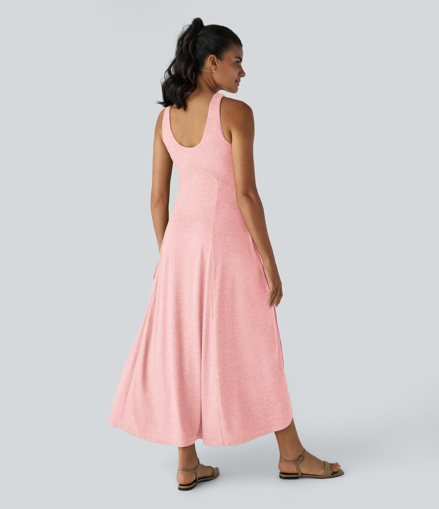 Robe Casual Débardeur Longue Fluide Fendue Dos Nu à Col en U