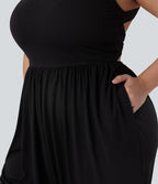 Combinaison sarouel dos nu torsadée grande taille avec poche latérale - Édition facile à enfiler