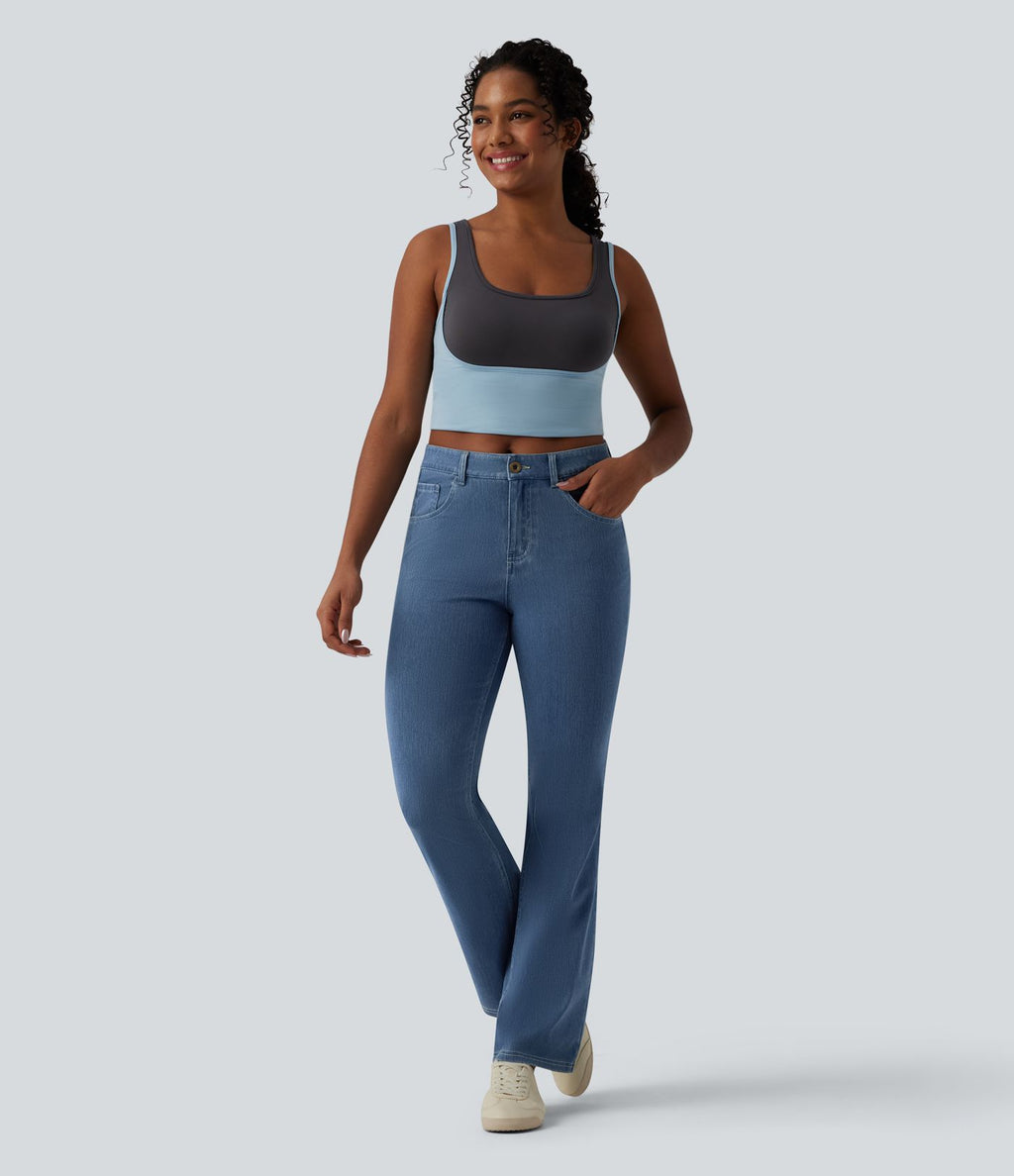 Halara Flex™ Jean Évasé Casual Taille Mi-haute Tricot Extensible Boutonnés Poches