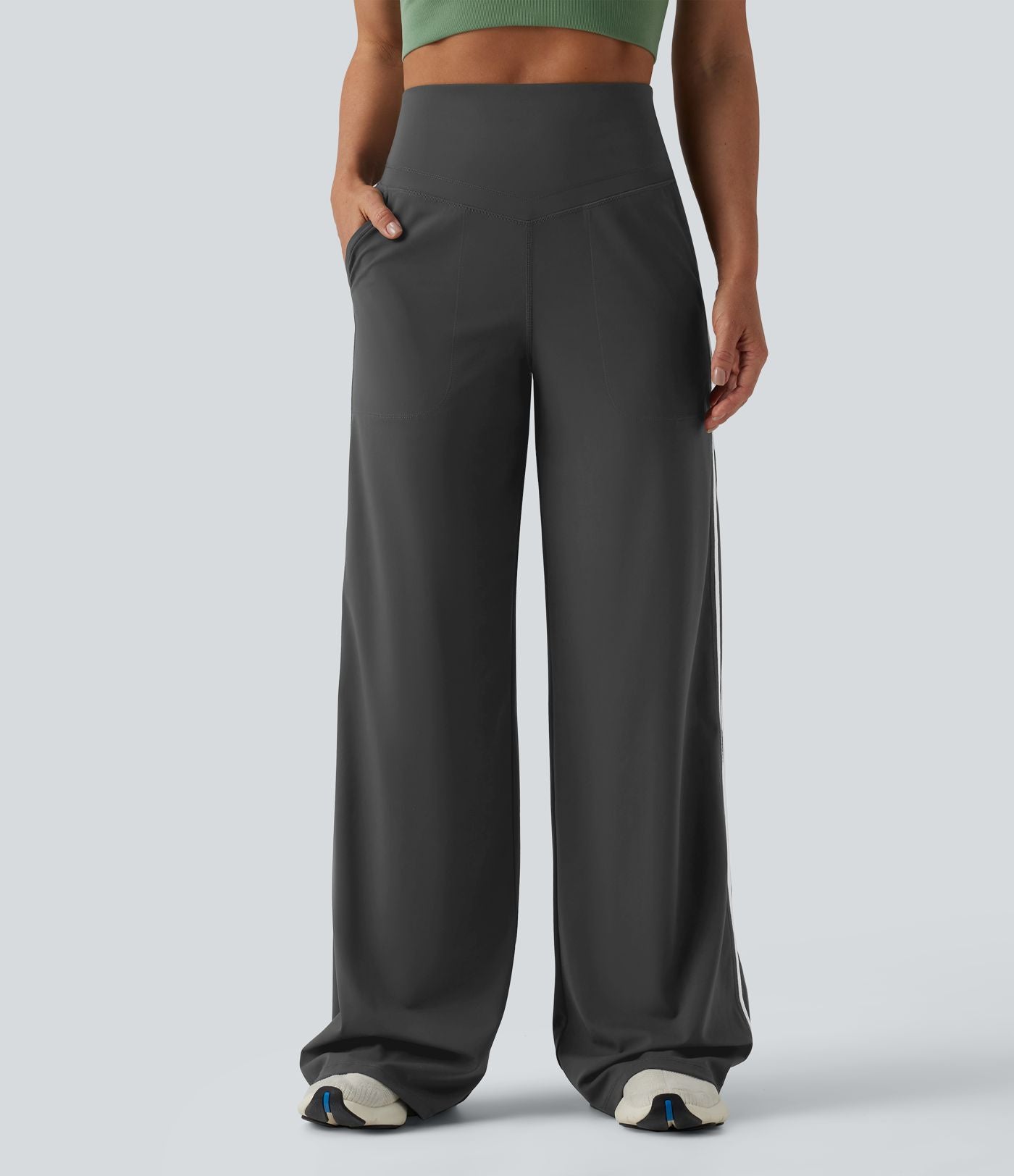 Pantalon ample yoga Halara UltraSculpt™ taille haute gainant à rayures color block avec poches