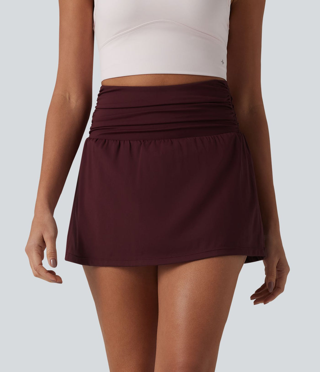 Jupe de tennis SoftlyZero™ Airy mini 2-en-1 gainante froncée taille haute à effet frais InstantCool et poches, protection solaire UPF50+