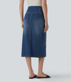 Halara Flex™ Jupe droite casual en jean asymétrique taille haute ventre plat avec fente et poches