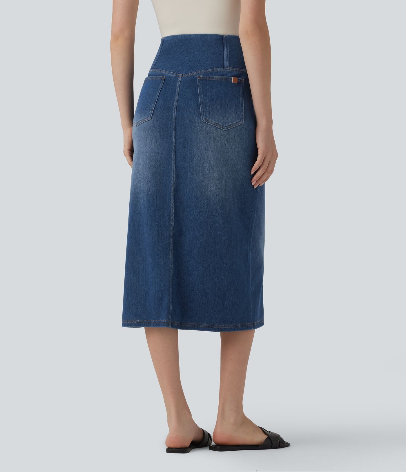 Halara Flex™ Jupe droite casual en jean asymétrique taille haute ventre plat avec fente et poches