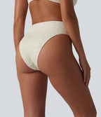 Bas de bikini jacquard croisé taille mi-haute