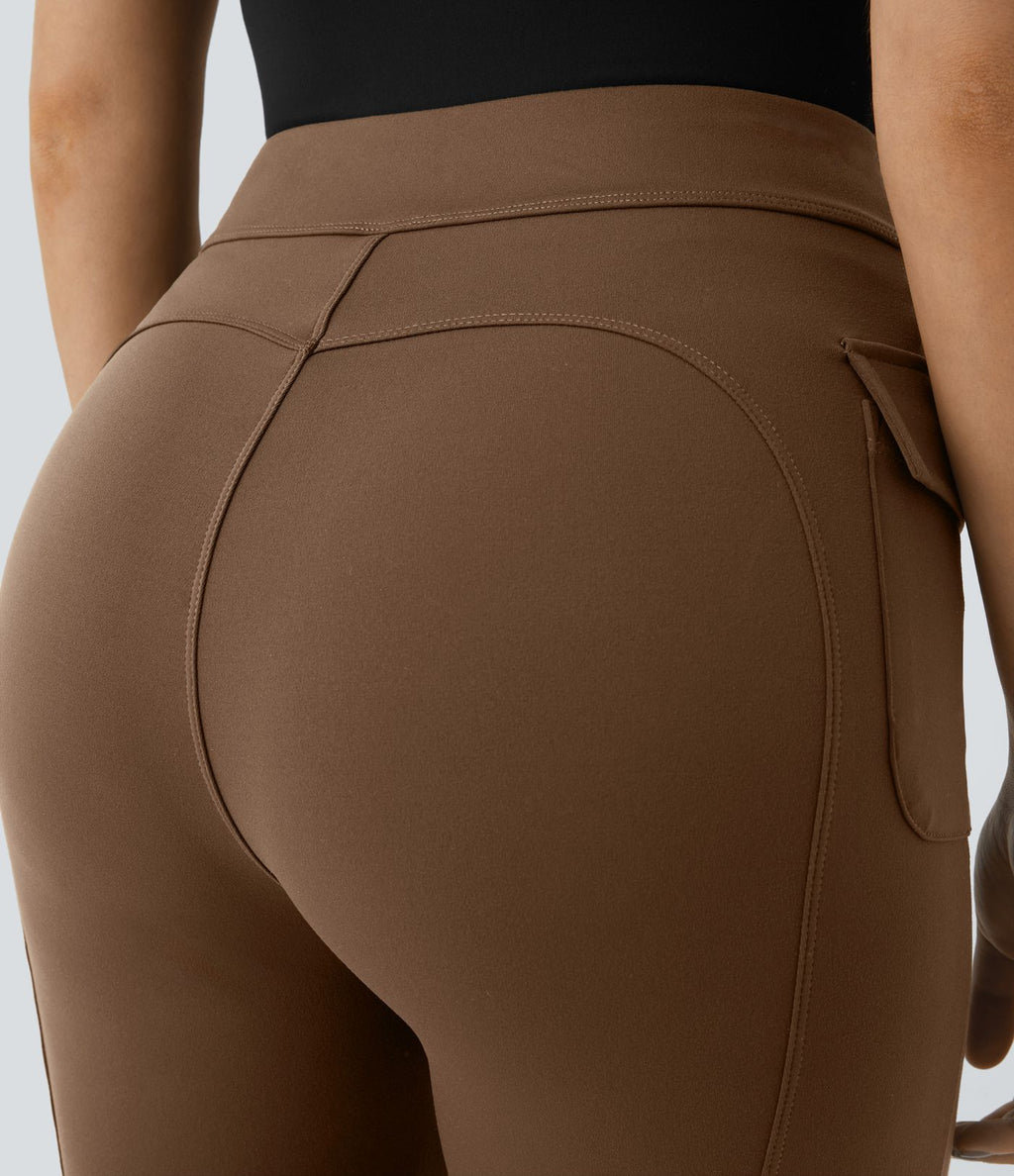 Pantalon cargo décontracté évasé taille haute avec poches à rabat latérales