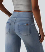 Halara Flex™ Jean large casual baggy taille mi-haute en lyocell drapé effet délavé, avec poches
