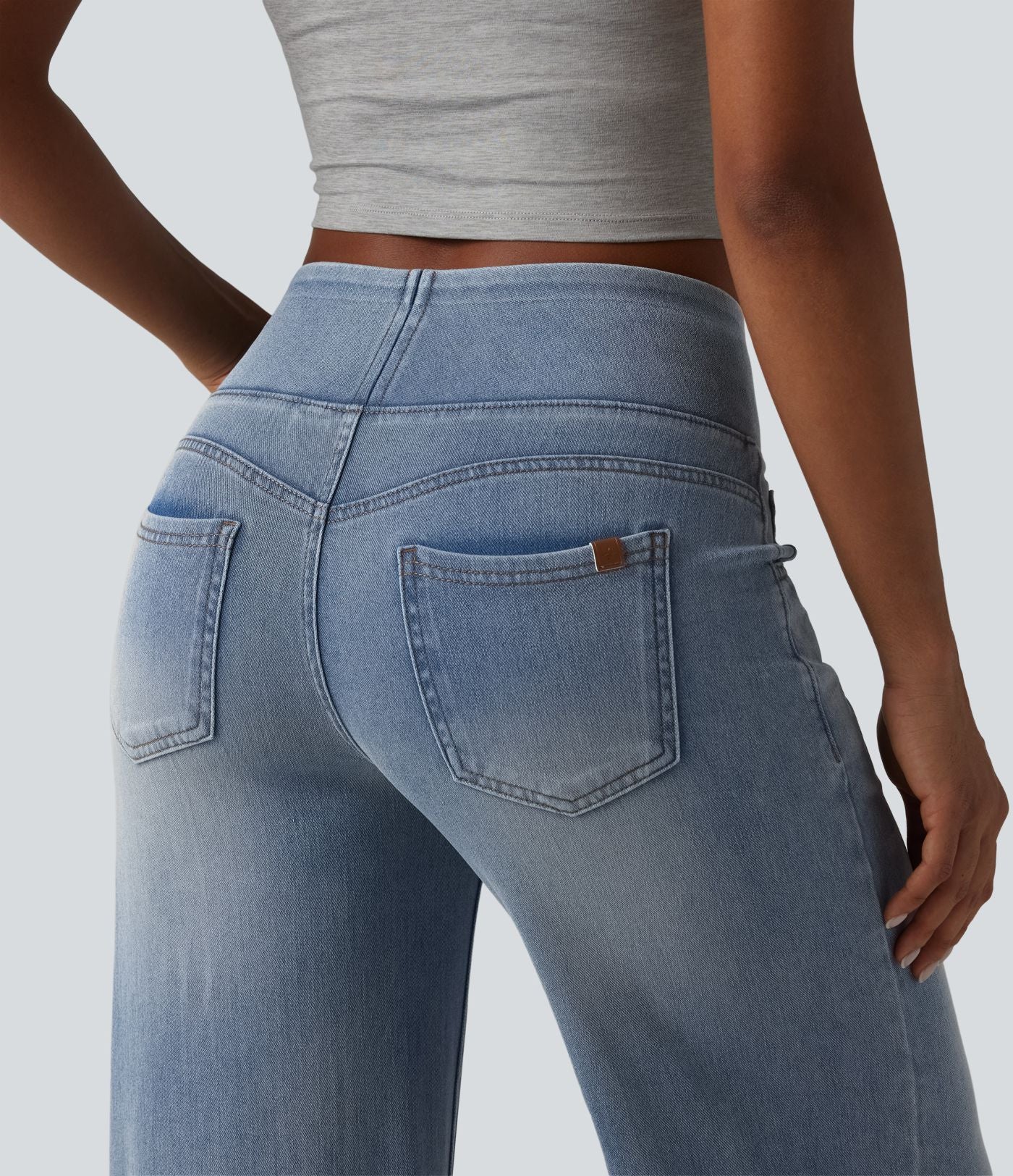 Halara Flex™ Jean large casual baggy taille mi-haute en lyocell drapé effet délavé, avec poches