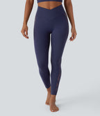 Legging de yoga Softlyzero™ taille haute avec design croisé, dentelle contrastée, sous-vêtement intégré, poche et protection UPF50+