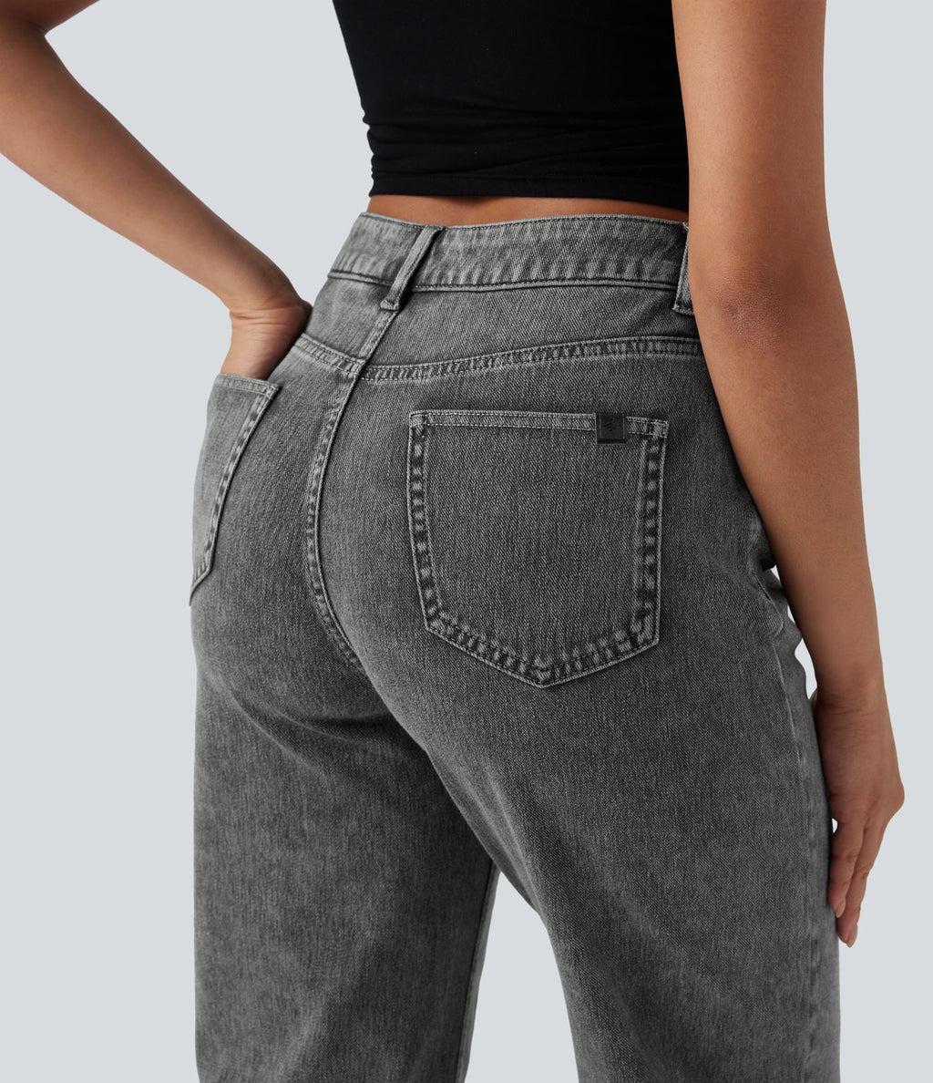 Halara Flex™ Jean droit extensible à taille haute avec bouton, fermeture éclair et poches multiples