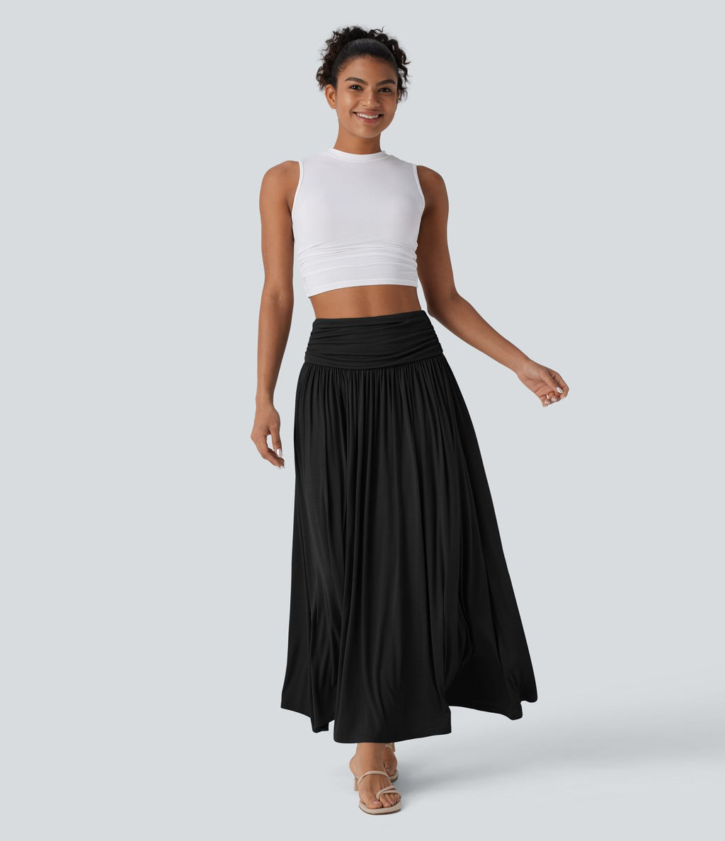 Jupe longue fluide froncée taille haute