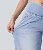 Halara Flex™ Jean large casual taille haute croisée ventre plat, avec poches