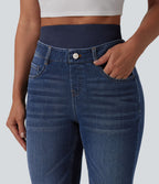 Jean ajusté décontracté Halara Flex™ double ceinture gainant taille haute avec poches