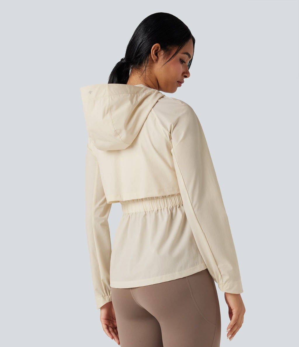 Veste de randonnée déperlante résistante à l'abrasion à capuche avec mesh contrastant et poches