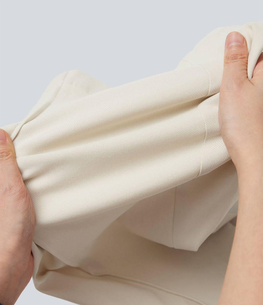Pantalon tailleur évasé taille haute avec poches