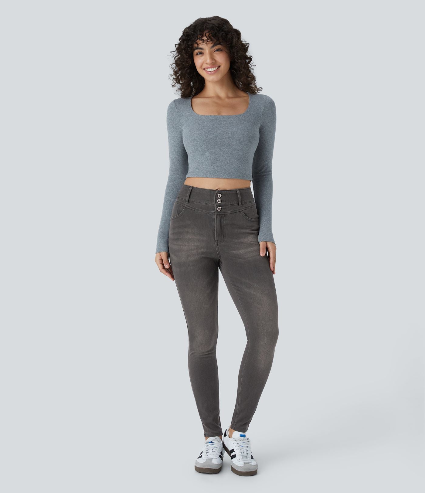 Halara Flex™ Jean skinny Casual Taille Haute Fermeture Éclair Boutonnés Plusieurs Poches Tricot Extensible