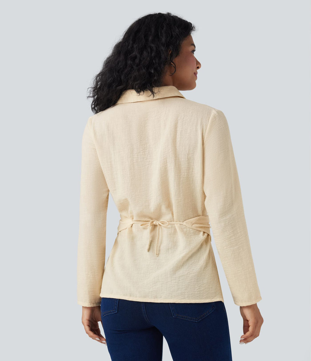 Chemise tailleur portefeuille manches longues avec lien dos