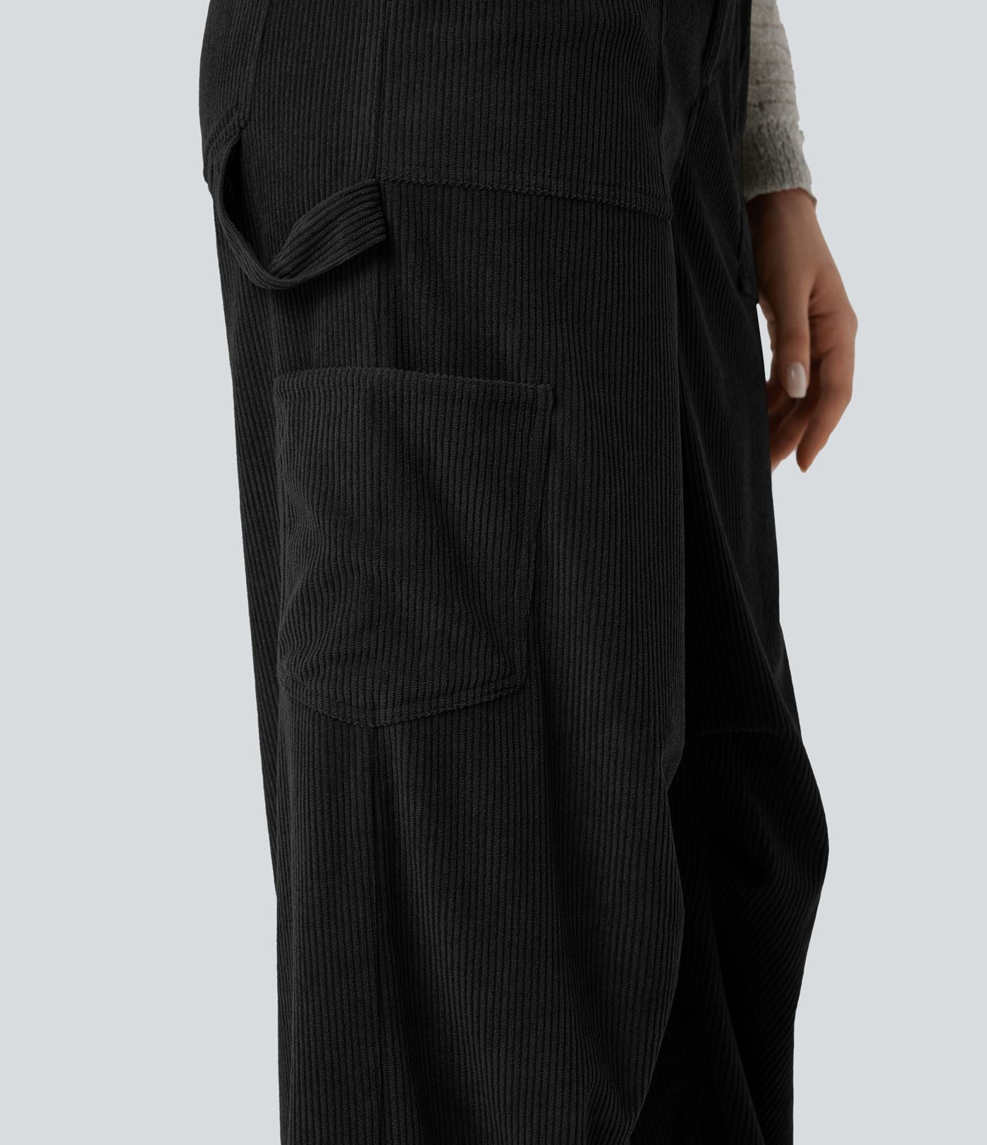 Pantalon décontracté droit en velours côtelé, taille haute, avec poches