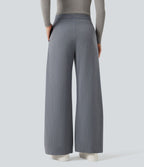 Pantalon tailleur rayé coupe droite taille haute avec poches