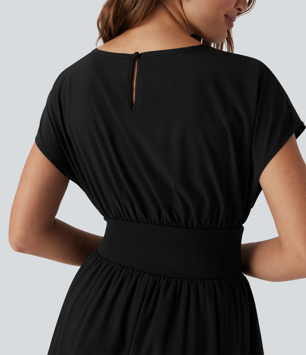 Robe de travail mini Breezeful™ manches chauve-souris courtes fluide séchage rapide avec poches latérales