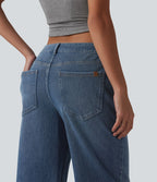 Jean coupe droite décontracté Halara Flex™ taille basse, délavé, avec poches