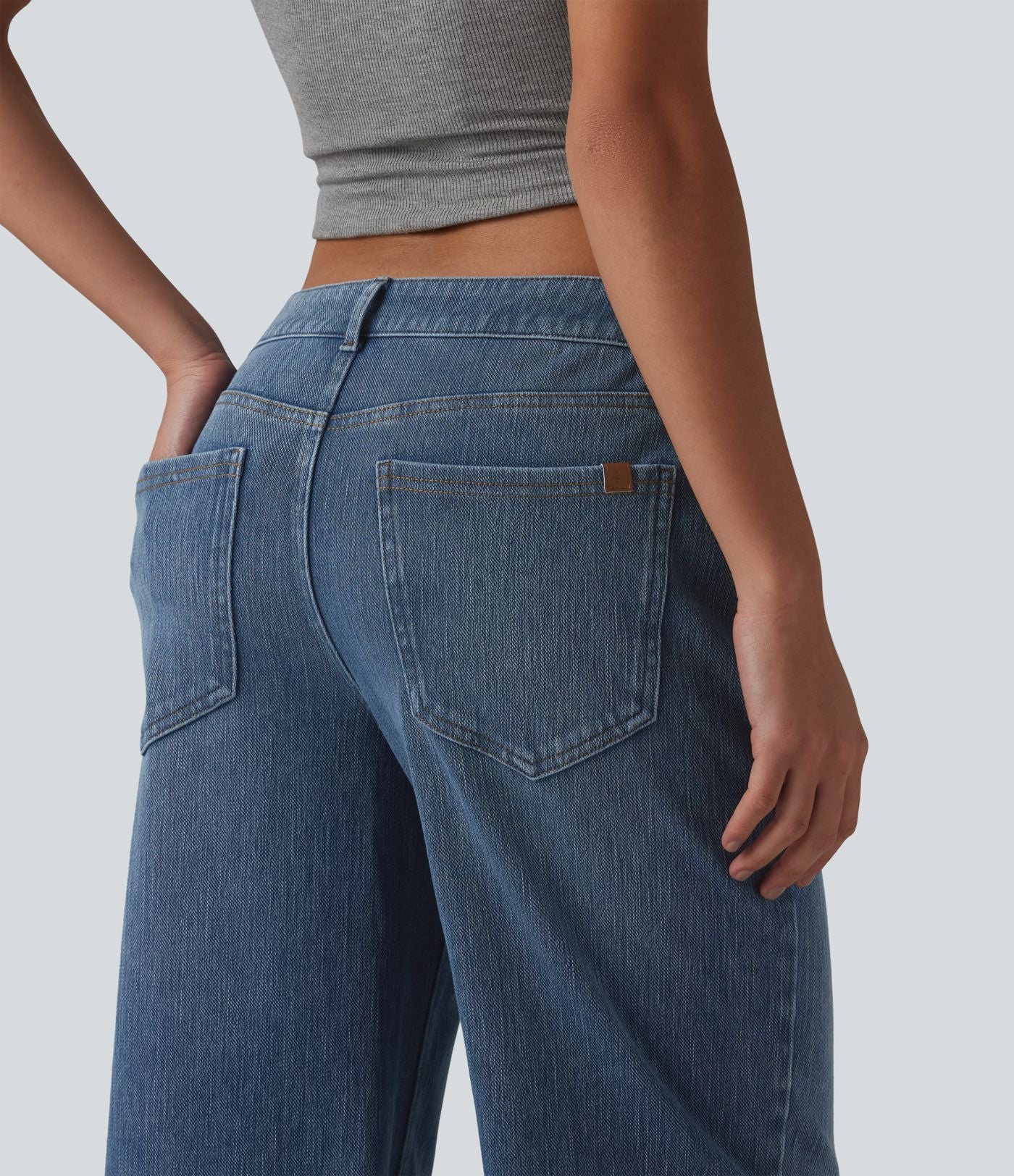 Jean coupe droite décontracté Halara Flex™ taille basse, délavé, avec poches