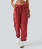 Pantalon en velours côtelé décontracté taille moyenne avec poches latérales
