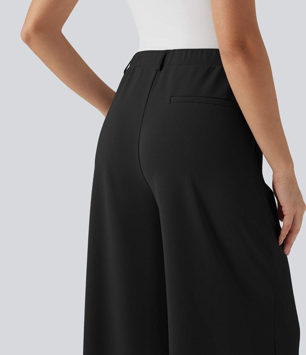 Pantalon tailleur Halara Flex™ palazzo crêpe jambe large taille haute avec poches