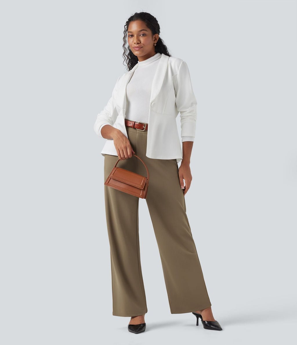 Pantalon tailleur coupe droite taille haute avec poches