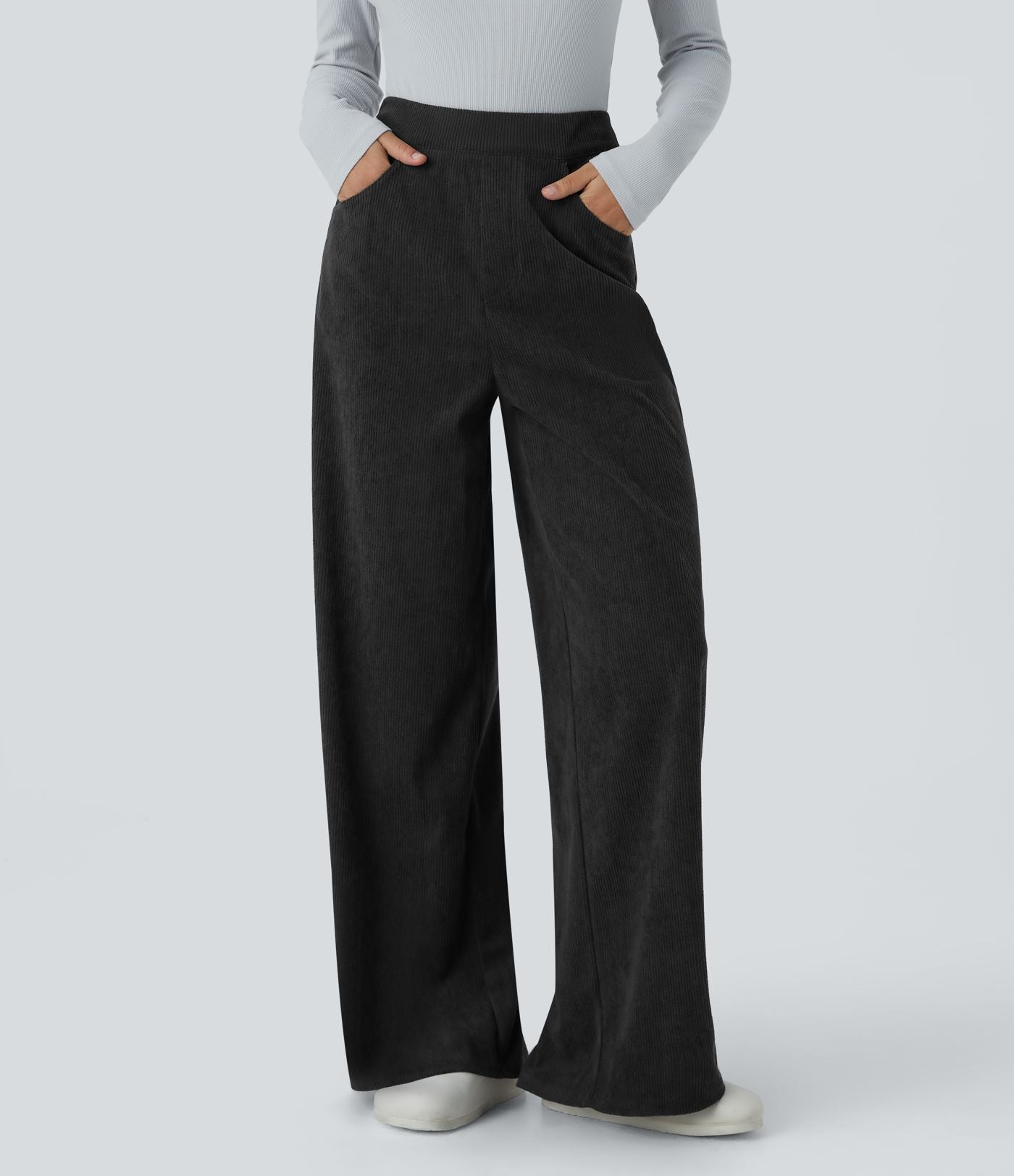Pantalon velours côtelé tailleur et large Halara Flex™, taille haute, avec poches