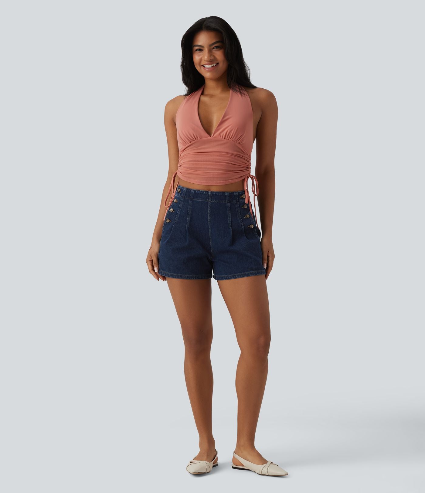Halara Flex™ Short en denim taille haute 7,5 cm avec poches