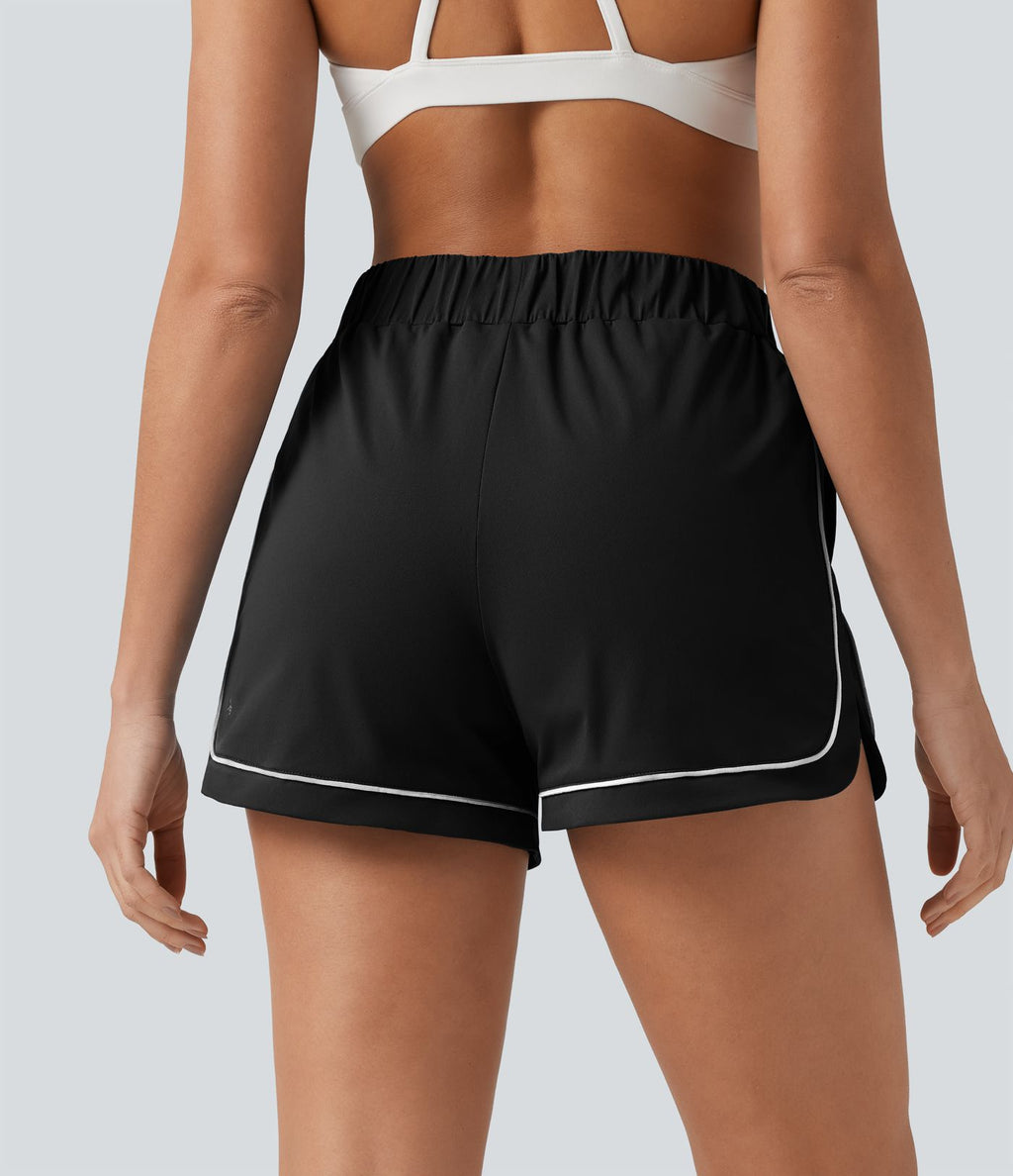 Short de yoga ample taille haute colorblock à bande latérale 7,5 cm avec poches