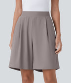 Short Bermuda Tailleur Fluide sculptant taille haute en maille gaufrée avec poches latérales